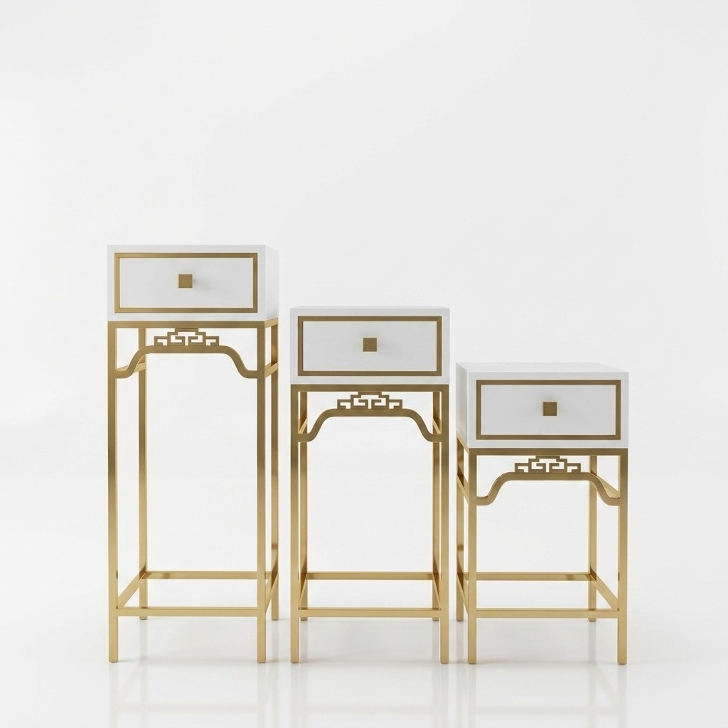 Modern style decorative set of 3-gloss flower stands made of real wooden & stainless steel