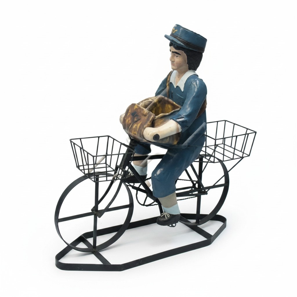 Decorative sculpture designed as postman on a bicycle figure 88x90cm