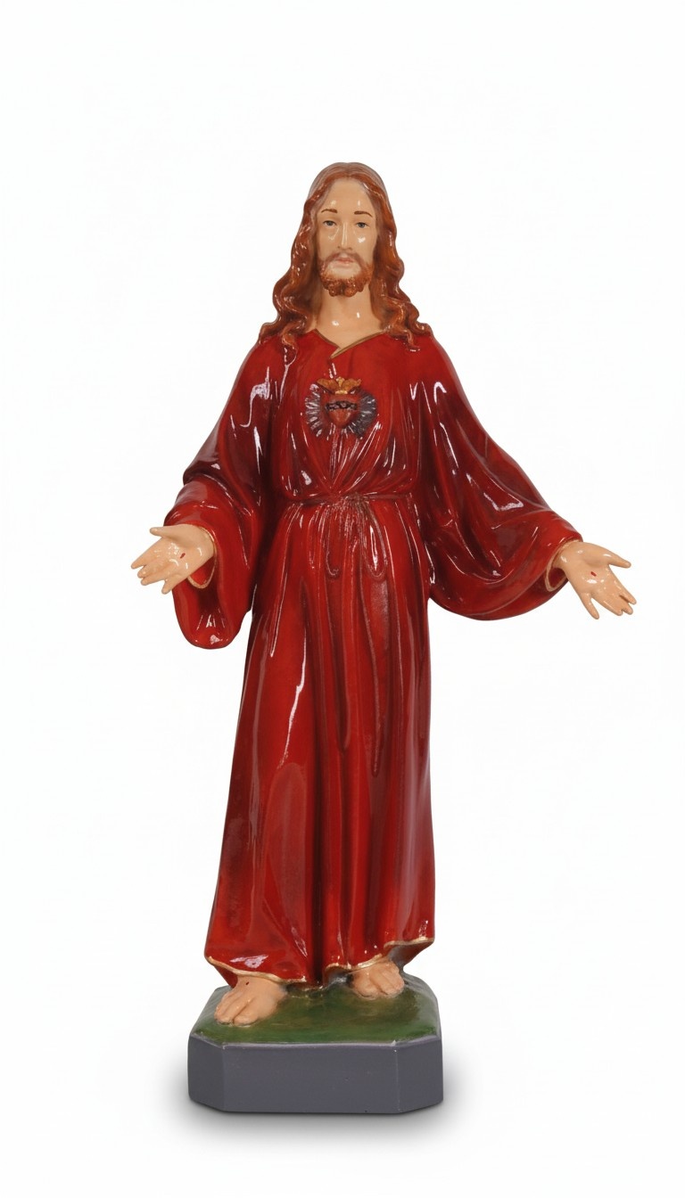 Decorative holy figure designed as gloss standing jesus in full red dress