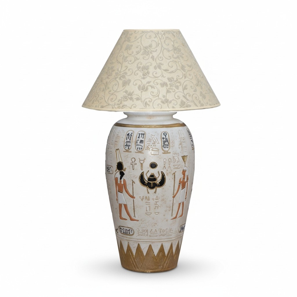 Floor lamp decorated in ancient egyptian vase style with hieroglyphs 97cm E65