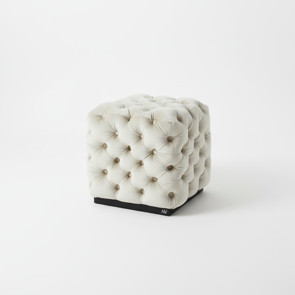 Stool footstool polyester living room fabric white luxury Chesterfield