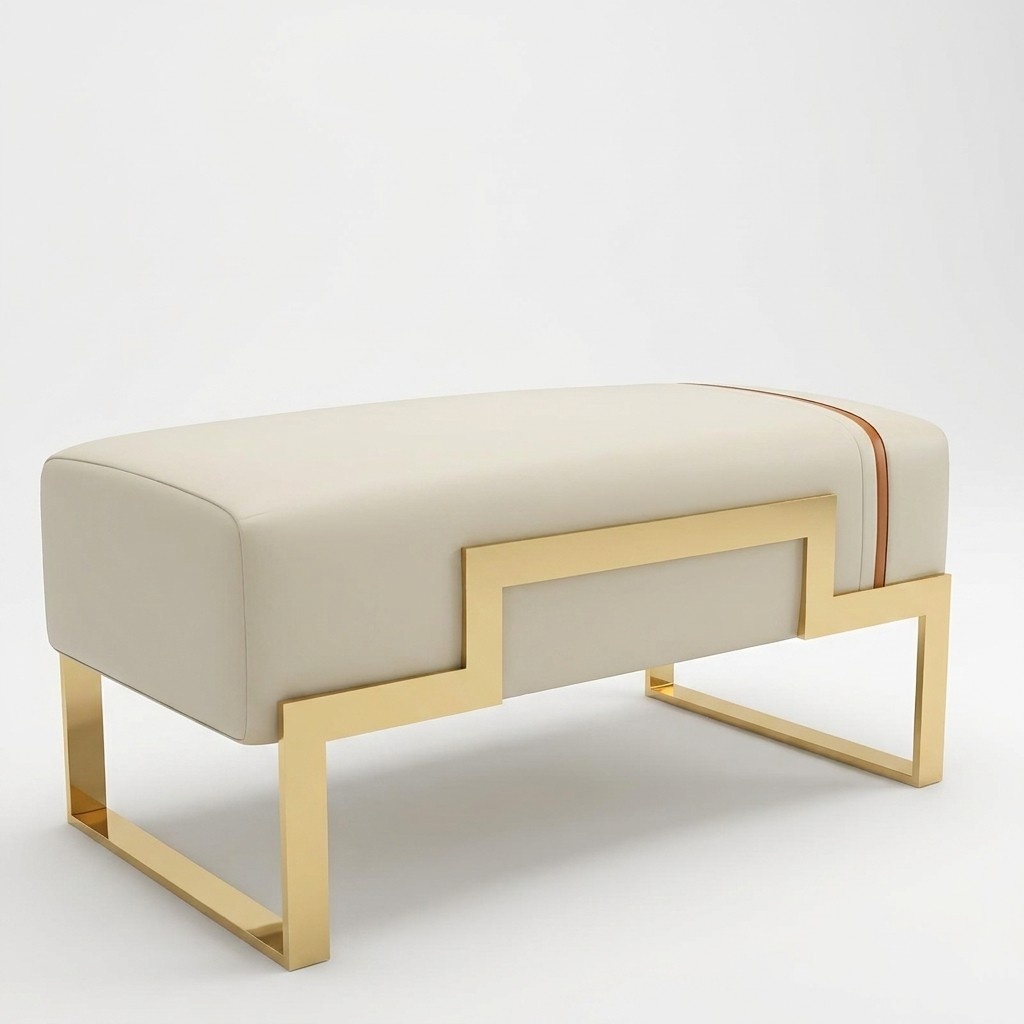 Stool Upholstered Foot Furniture Living Benches Seat Leather Beige Design Leather