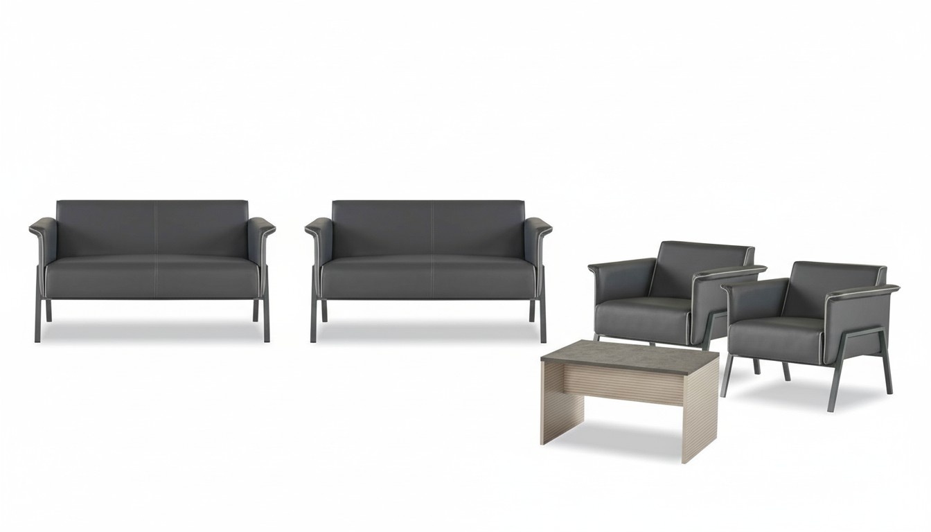 Home Office Dark Gray Coffee Table Elegant 2-Seater 2x Armchair Set