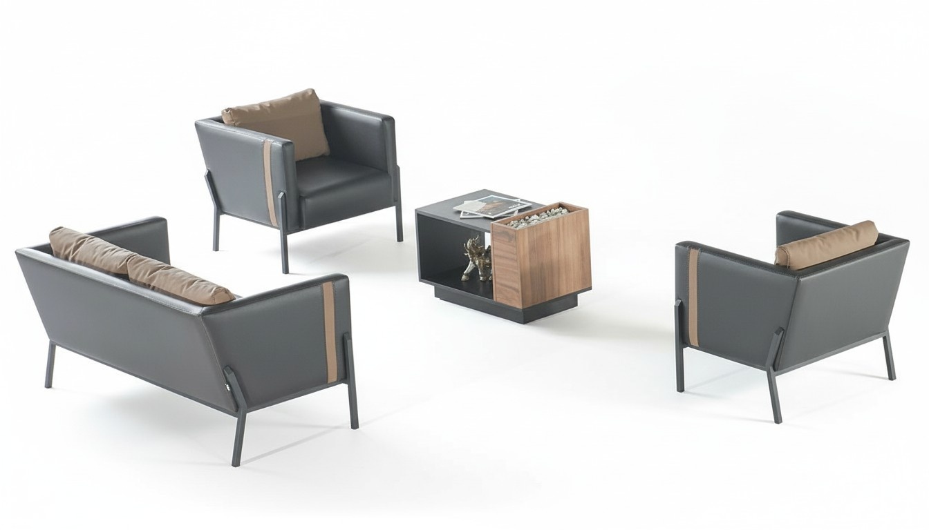 Home office leather seating furniture designer 2-seater 2 armchairs coffee table