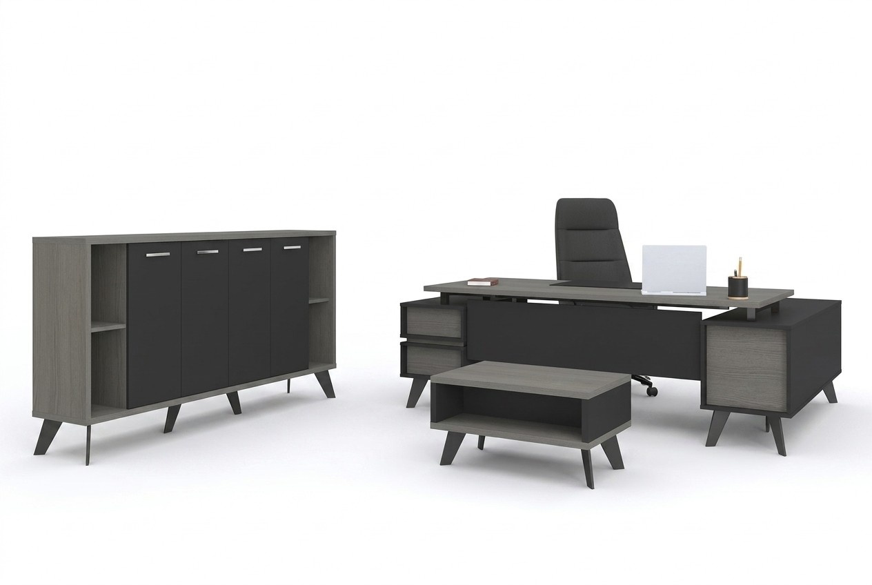 Study office furniture desk coffee table filing cabinet 3pcs set