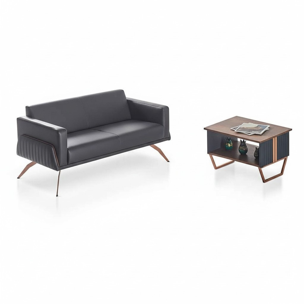 Office room set 2-piece 2-seater with coffee table gray brown two-tone