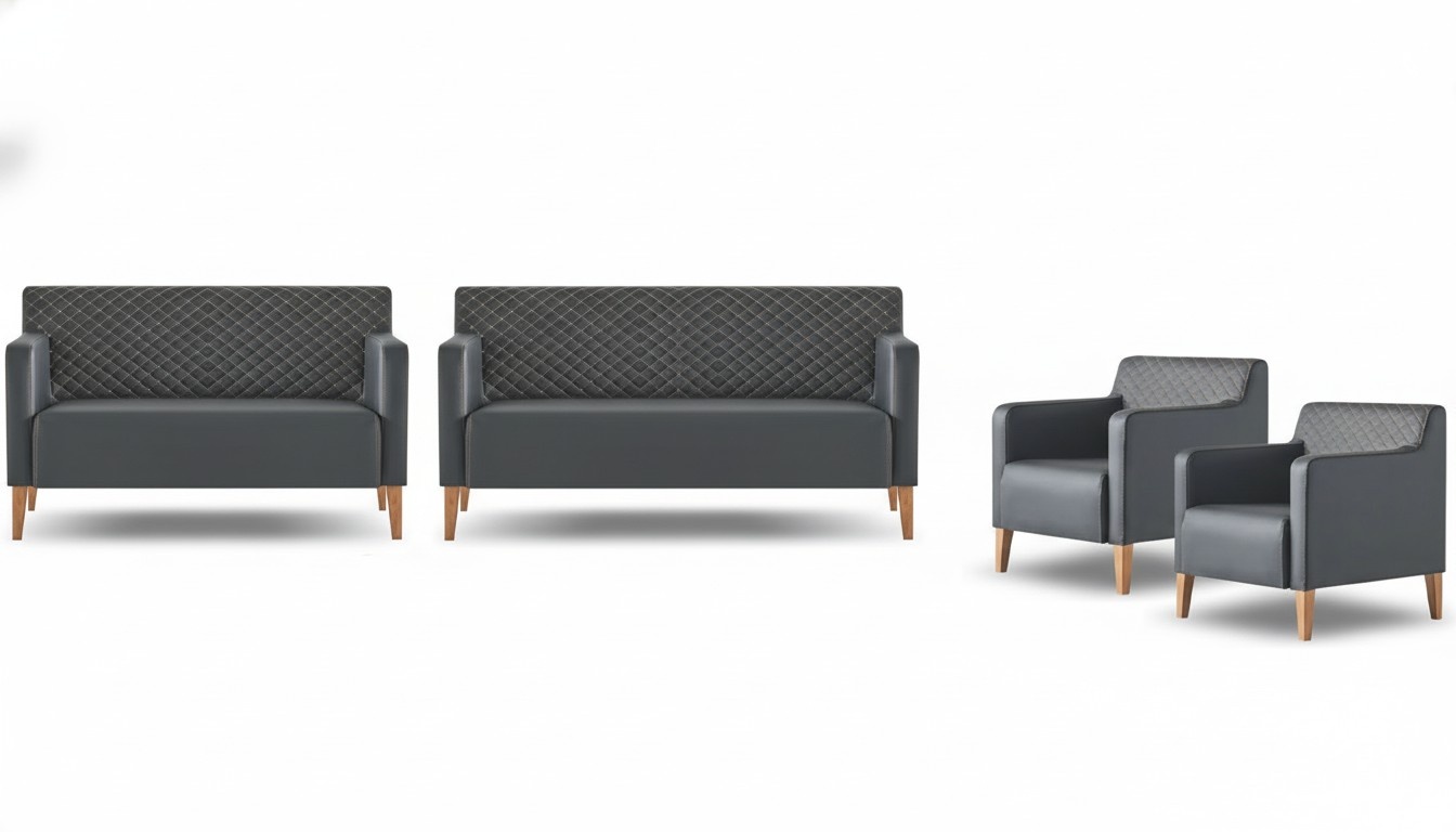 Home Office Set 4-piece 3-seater 2-seater 2x armchairs Black Living Room