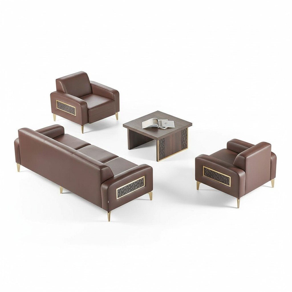 Study room set 4 pieces 3-seater 2x armchairs coffee table brown living room