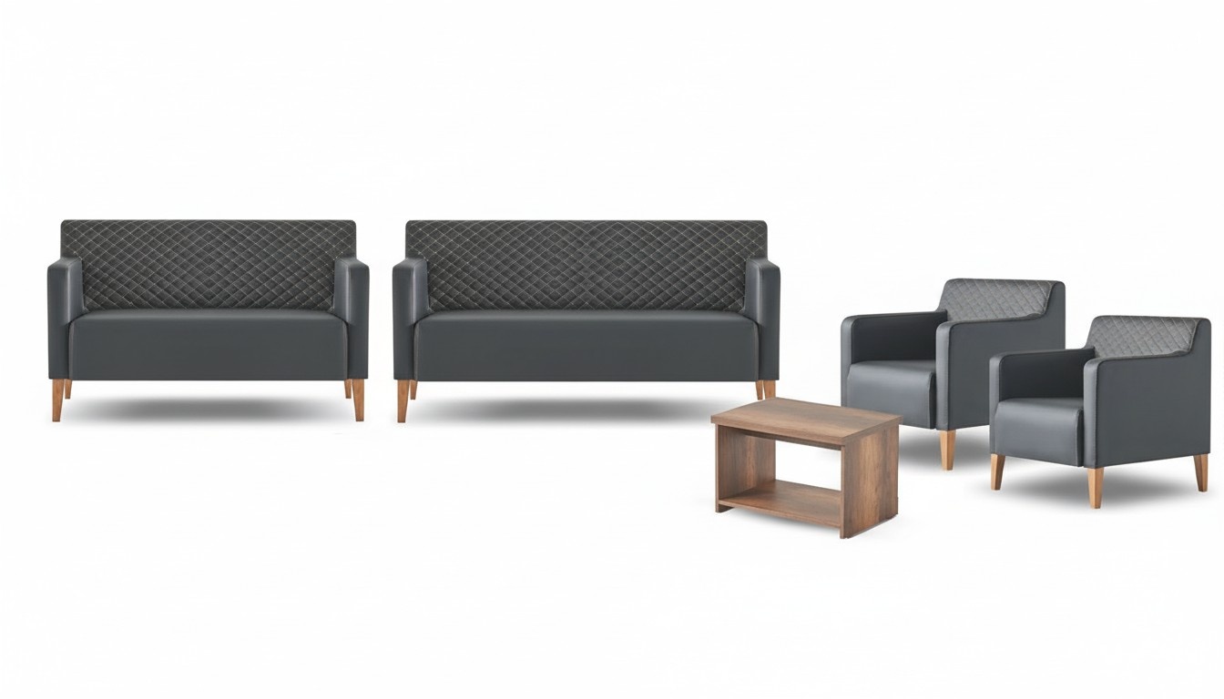 Home office set 5-piece black 3-seater 2-seater 2 armchairs coffee table