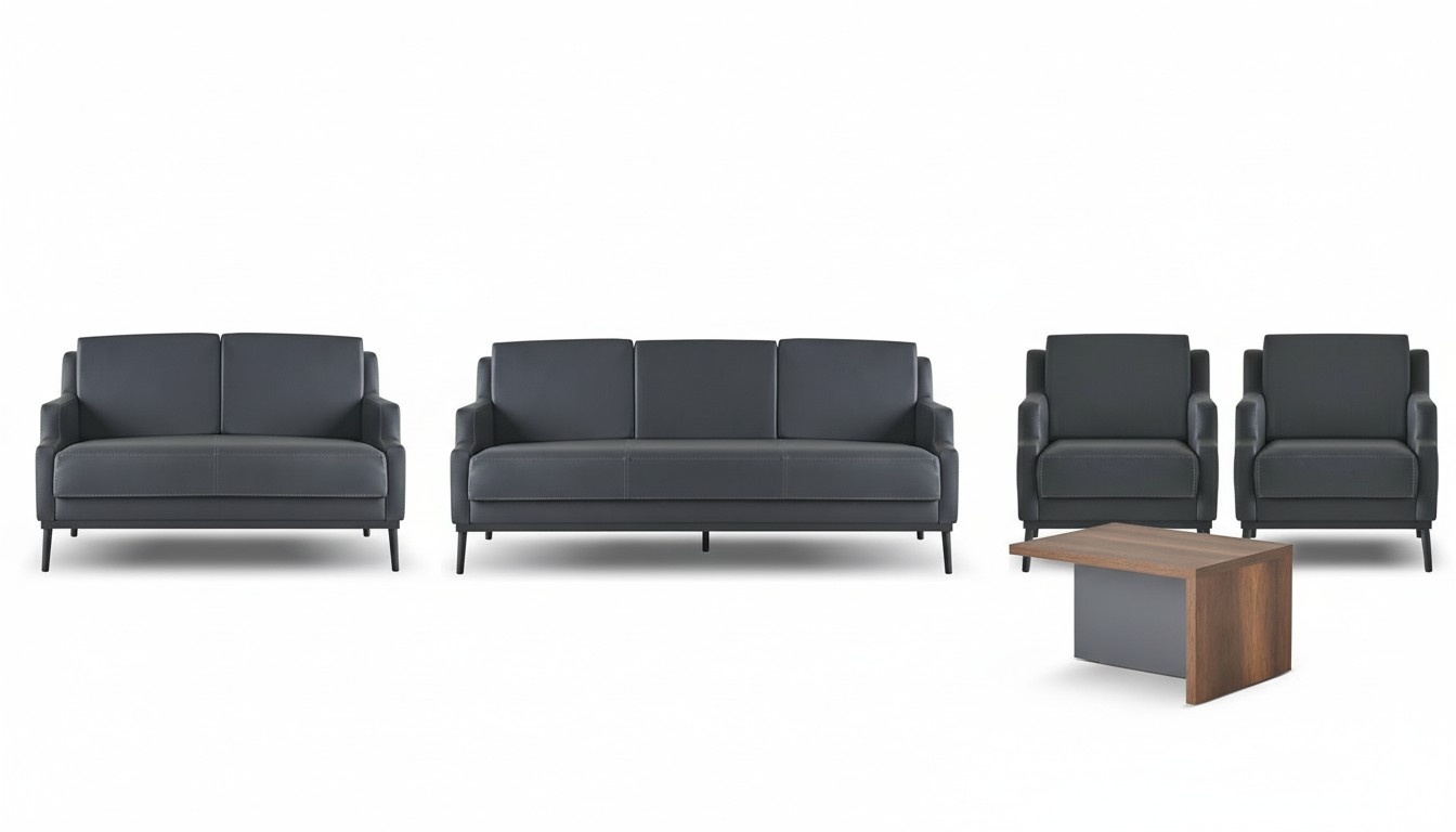 Home office set 5 pieces dark gray 3-seater 2-seater armchair coffee table