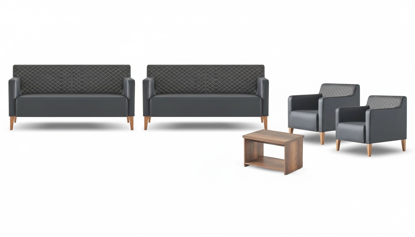 Office room set 5 pieces black 2x 3-seater 2x armchairs brown coffee table