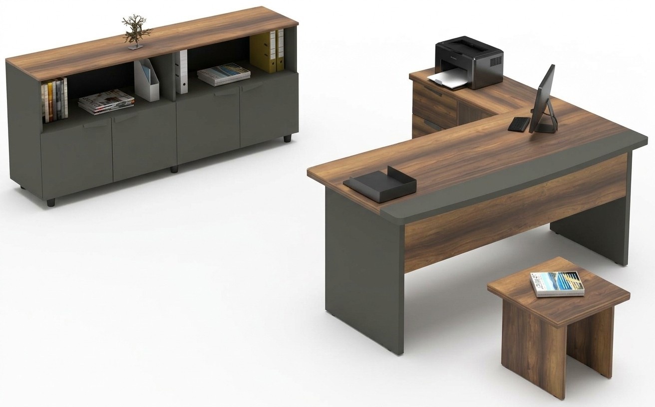 Home office set table sideboard coffee table storage wood gray brown