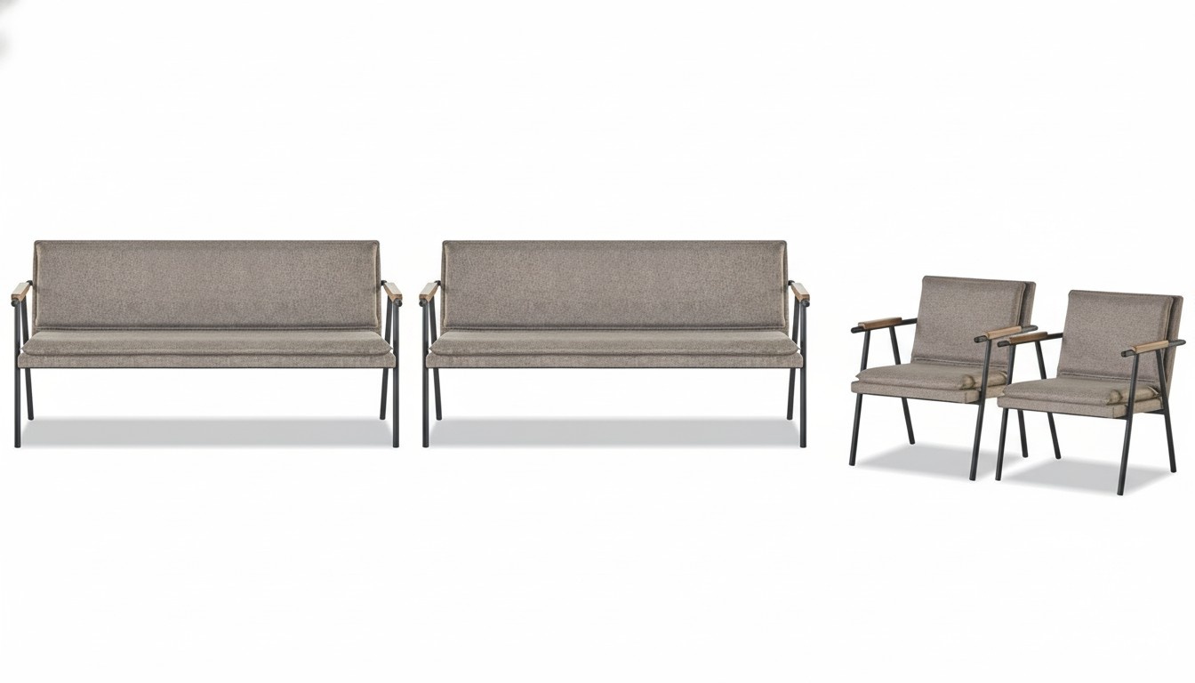 Home office set upholstery 2x three-seater designer 2x textile armchair