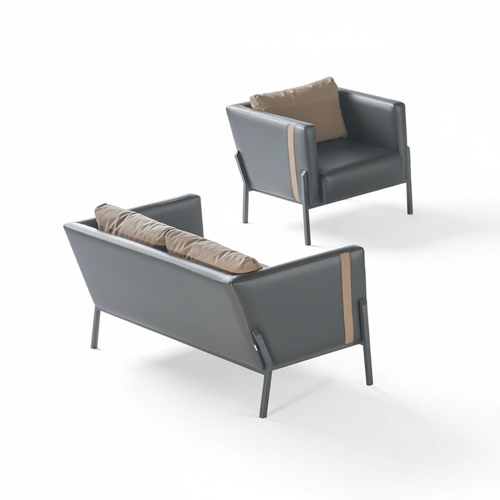 Home office seating Luxury gray leather 2-seater Elegant armchair