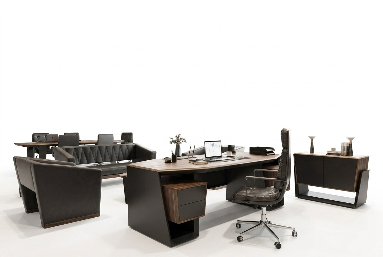 Home Office Set Brown Wood Modern Stylish Office Furniture