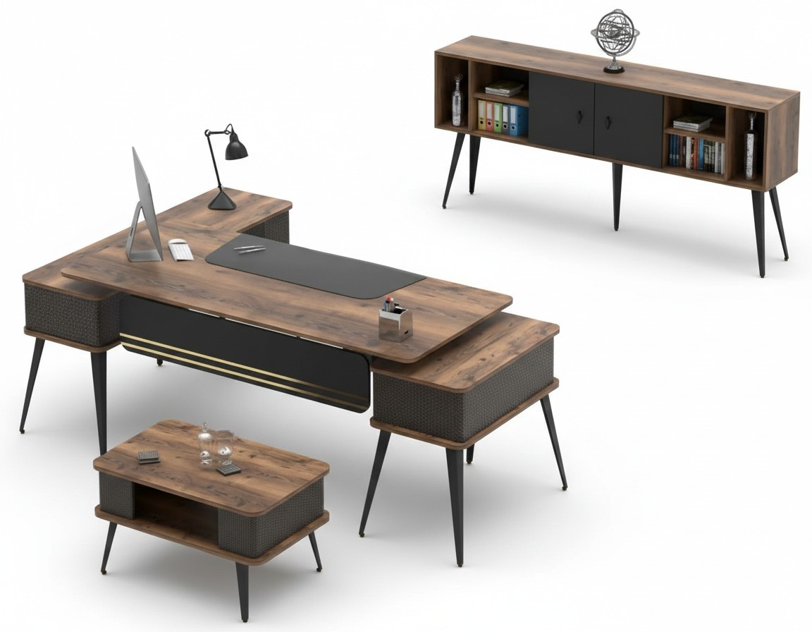 Home Office Set Coffee Table Table Sideboard Wooden Furniture Office Brown Black