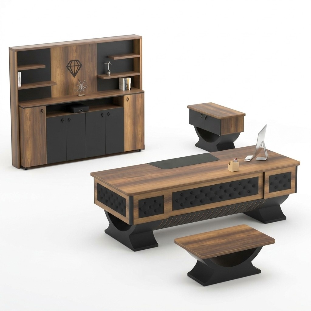 Home office set, sideboard, coffee table, table, sideboard, wood, brown, black, 4-piece.