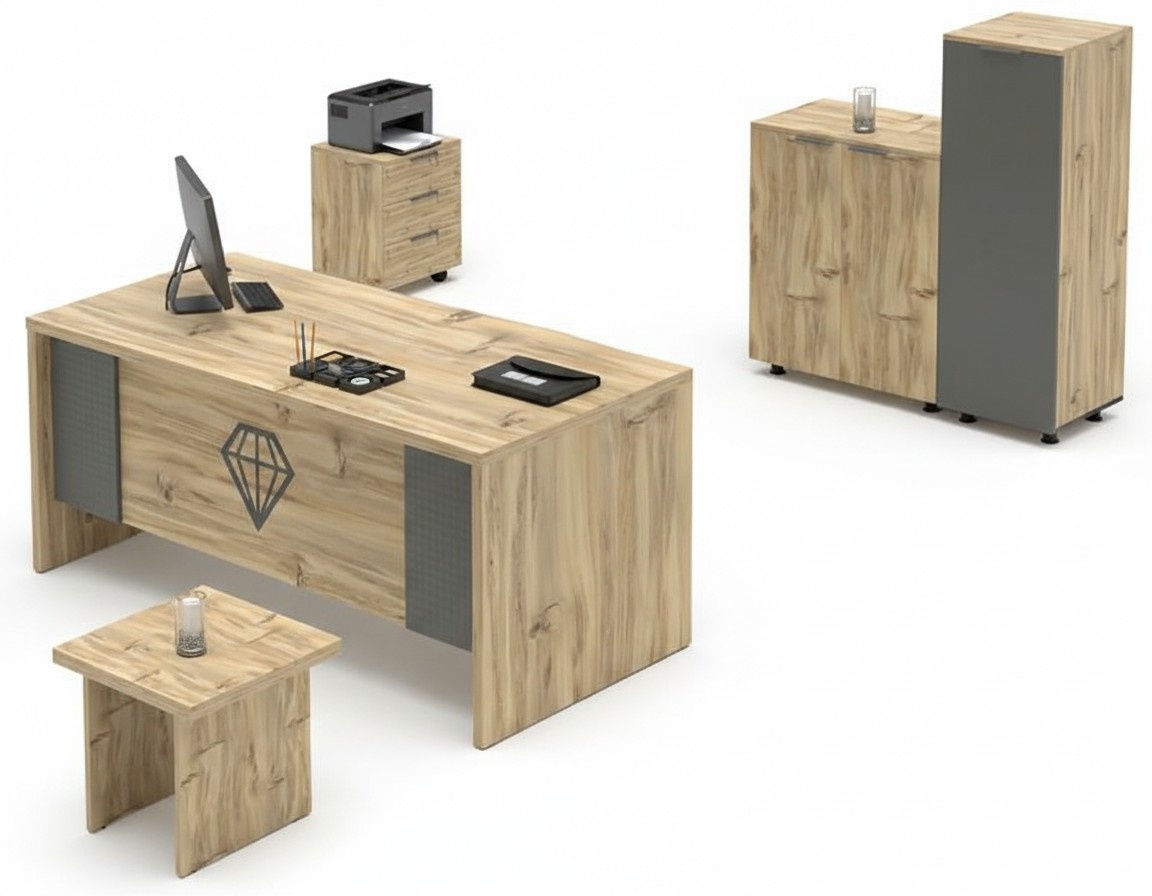 Home office set wood beige gray table office cabinet coffee table chest of drawers