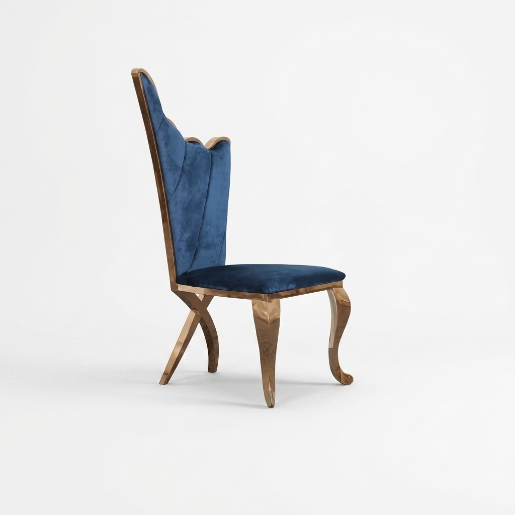 Stylish armchair chair blue seat upholstery design metal textile modern style