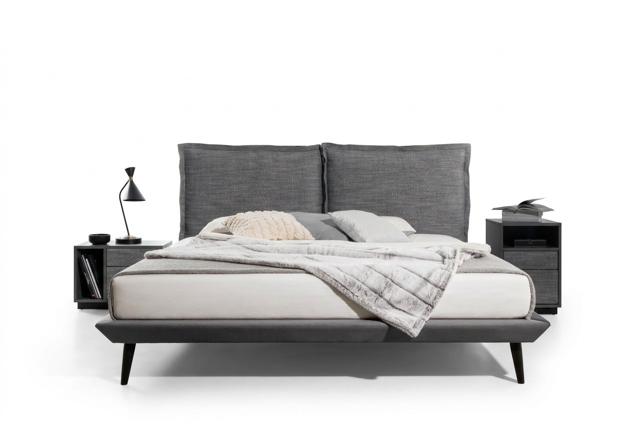 Stylish bedroom gray bed 2x bedside tables luxury beds 3pcs