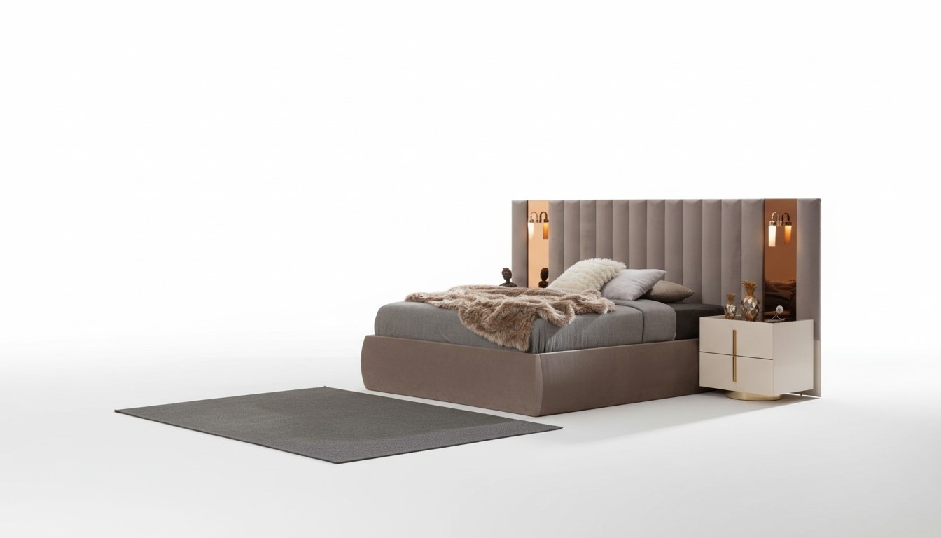 Stylish bedroom set designer makeup table wood 2x nightstands