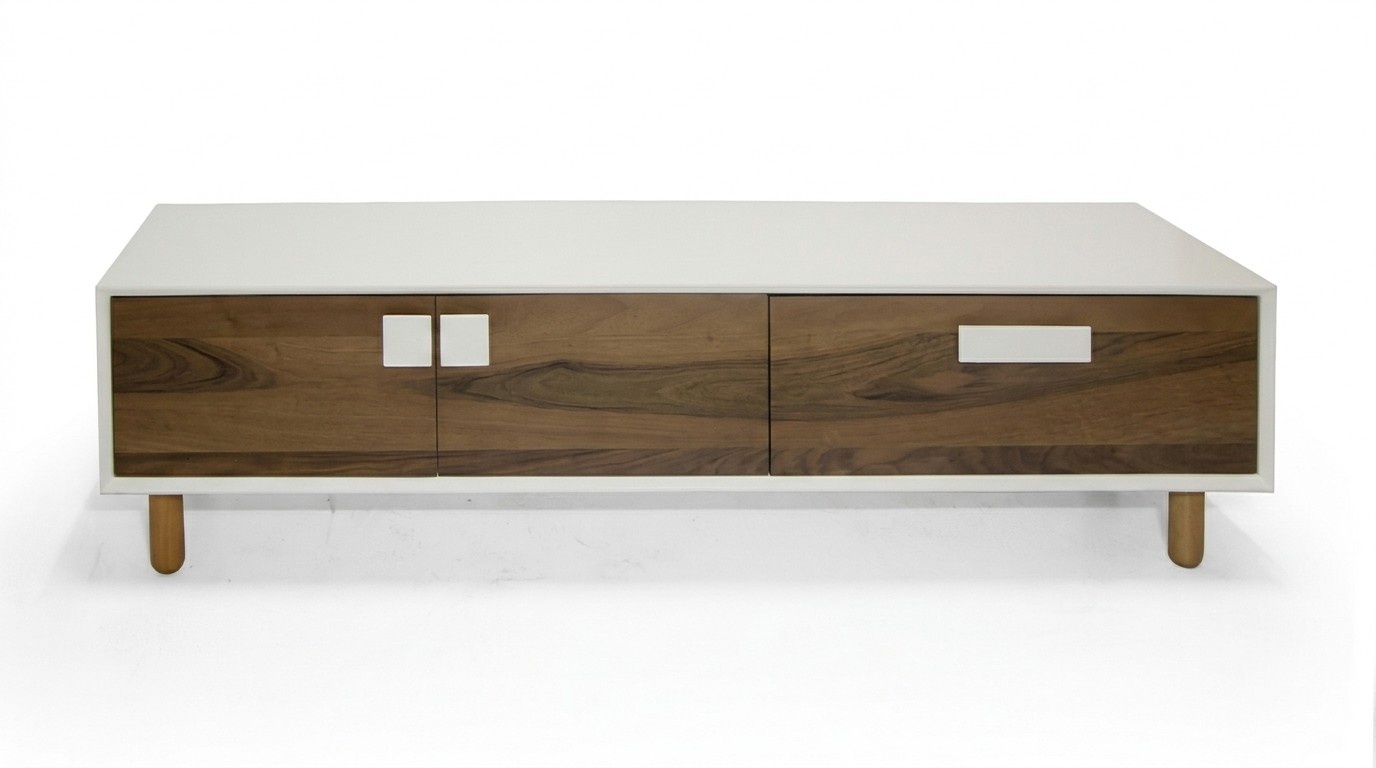 Stylish beige TV stand designer wooden lowboard with drawers elegant