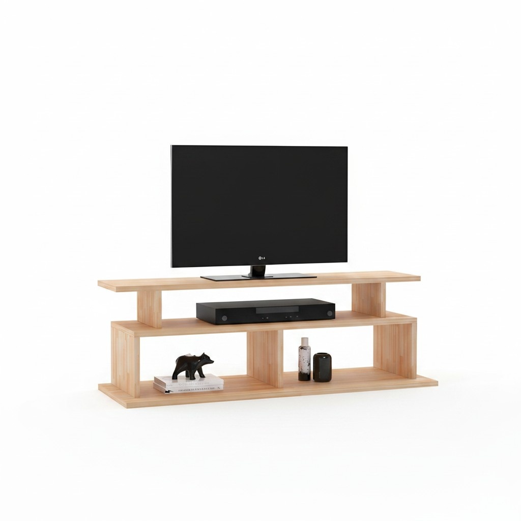 Stylish beige TV stand living room sideboard robust wood shelf