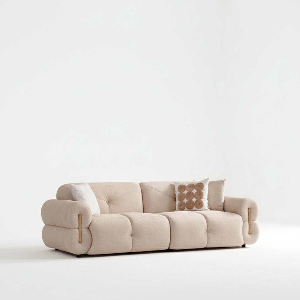 Stylish beige three-seater living room upholstered sofa elegant seating furniture