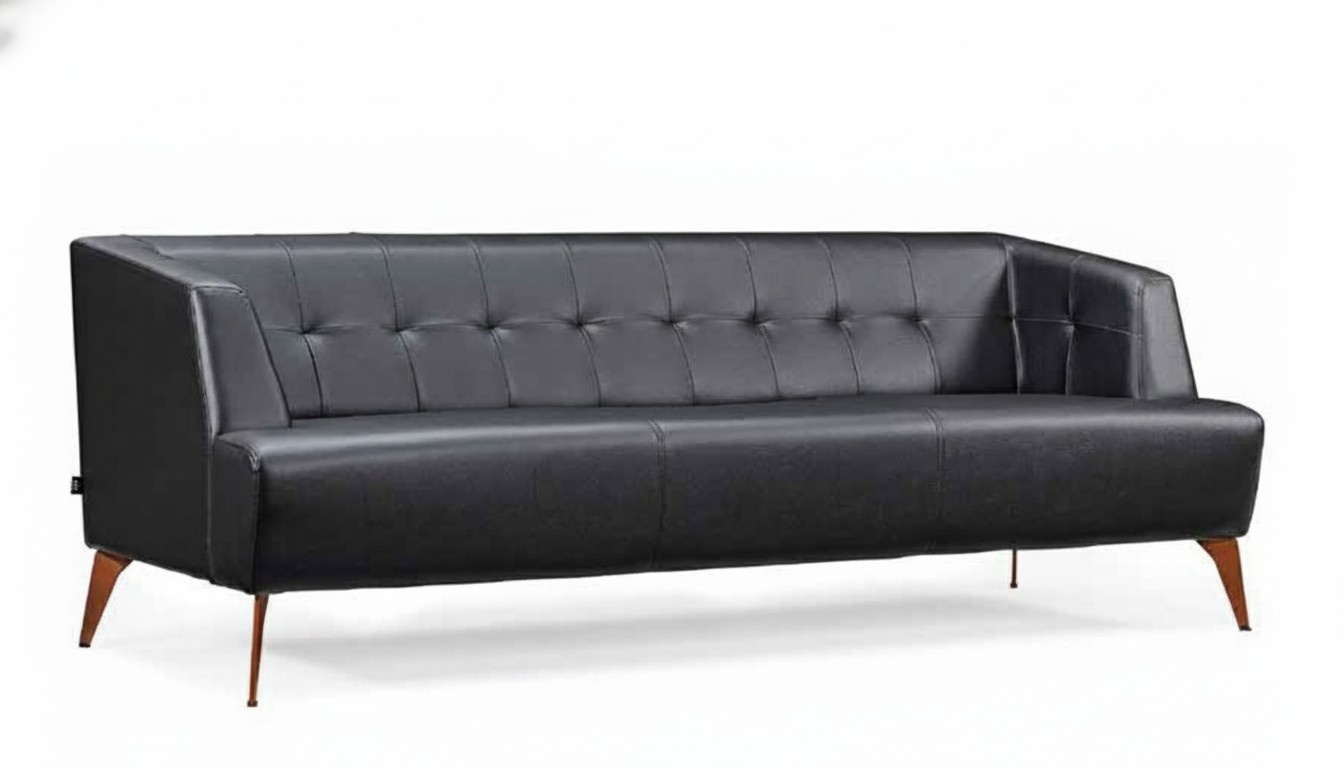 Stylish Black Three-Seater Modern Leather Sofa Living Room Sleeper Sofa