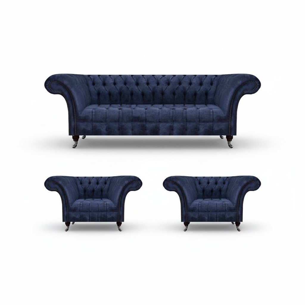 Stylish Blue Chesterfield Furniture Luxury Sofa Set Textile Set