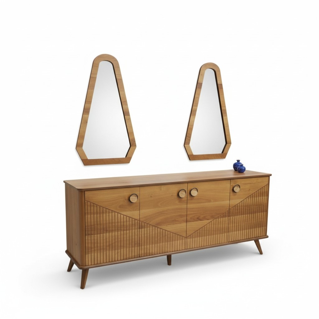 Stylish brown sideboard Luxury 4-door wooden chest of drawers Robust wooden furniture