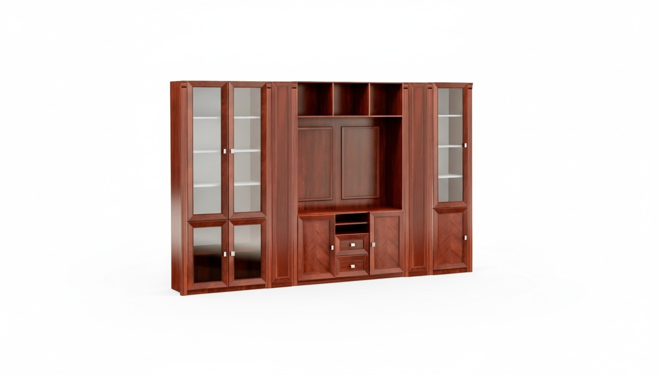 Stylish brown office cabinet solid wood furniture glass doors furniture