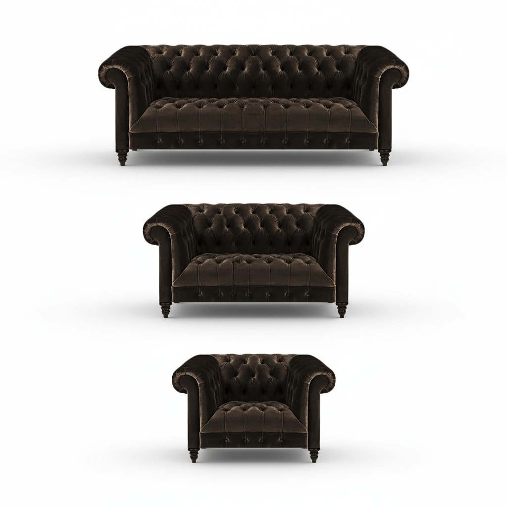 Stylish Chesterfield Brown Sofa Set Living Room Modern Couches