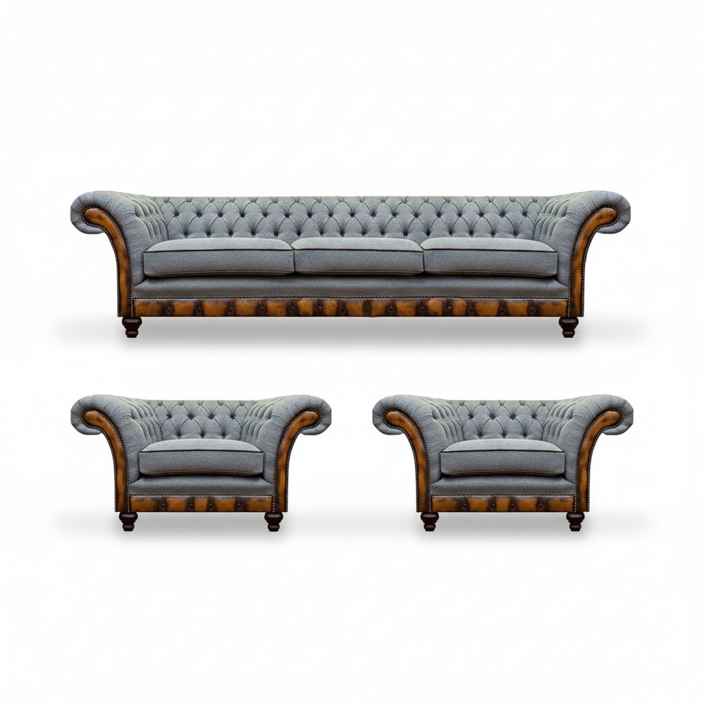 Stylish Chesterfield light grey couch set living room sofas 3-piece