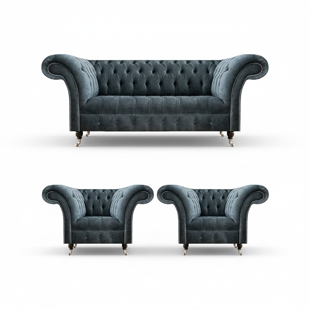 Stylish Chesterfield couch set designer upholstered sofas 2x armchairs