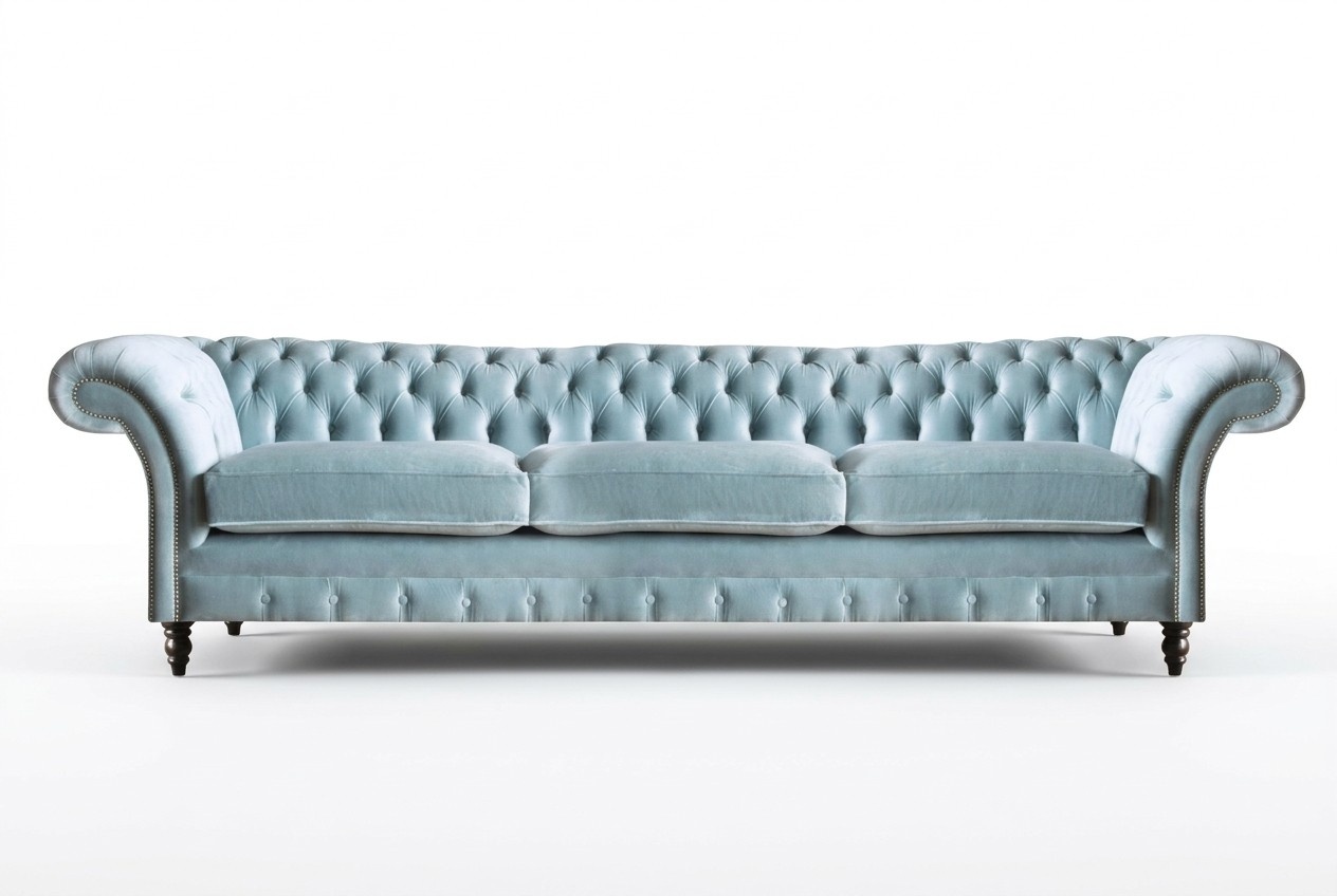 Stylish Chesterfield three-seater fabric sofas designer upholstered couches