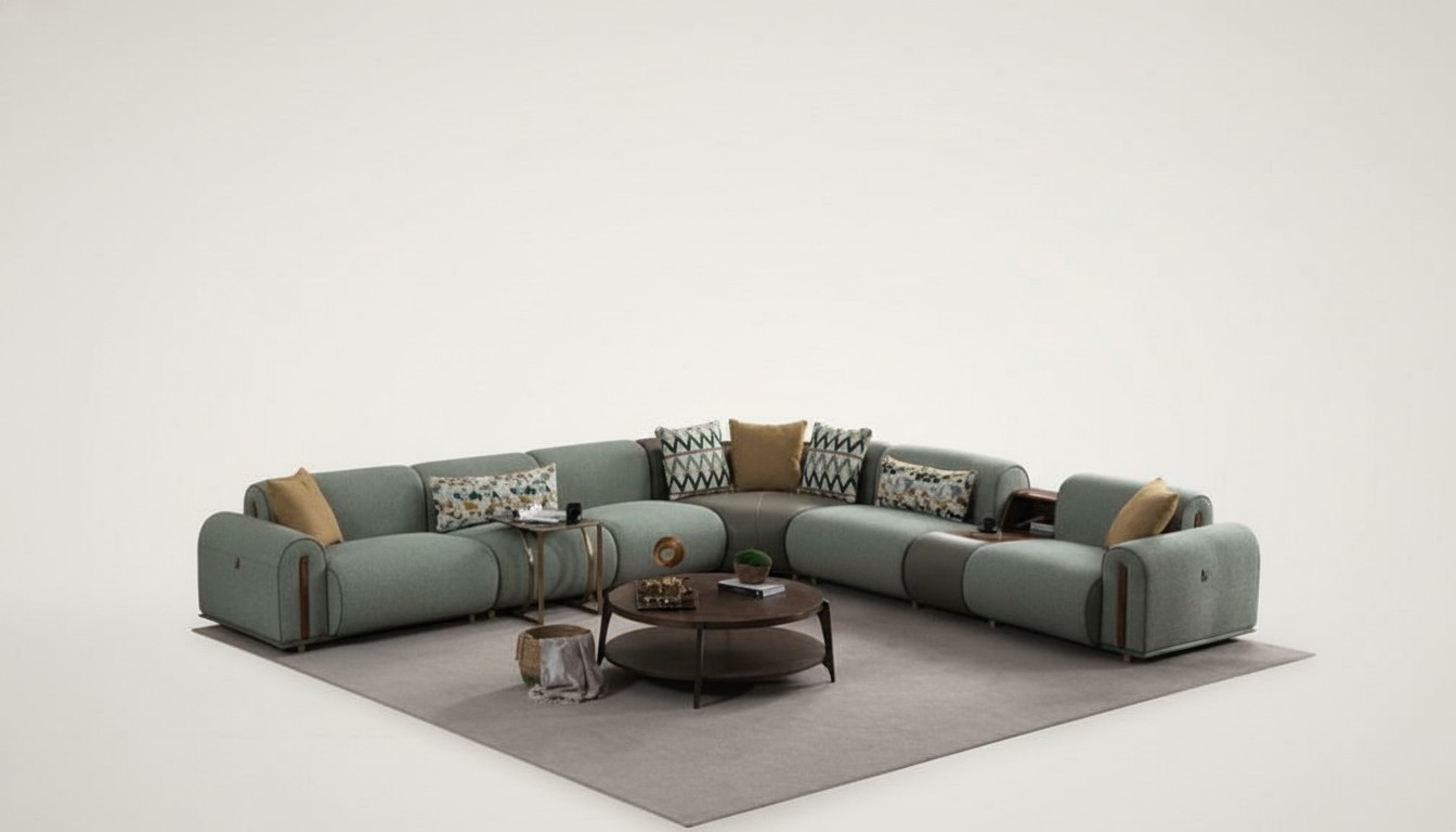 Stylish corner sofa designer living room couch L-shape elegant upholstered sofa