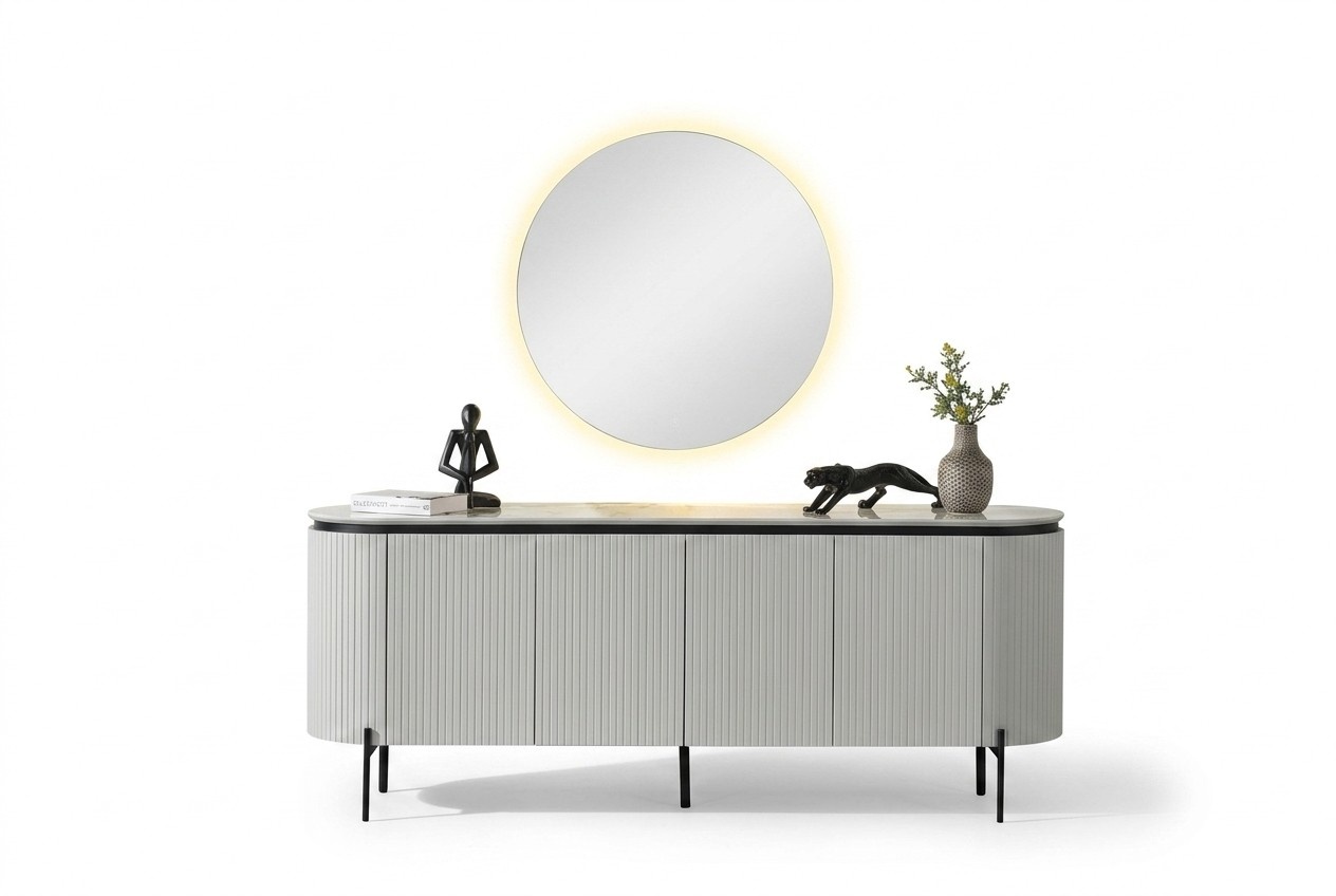 Stylish dining room set consisting of sideboard and mirror white colour 2pcs