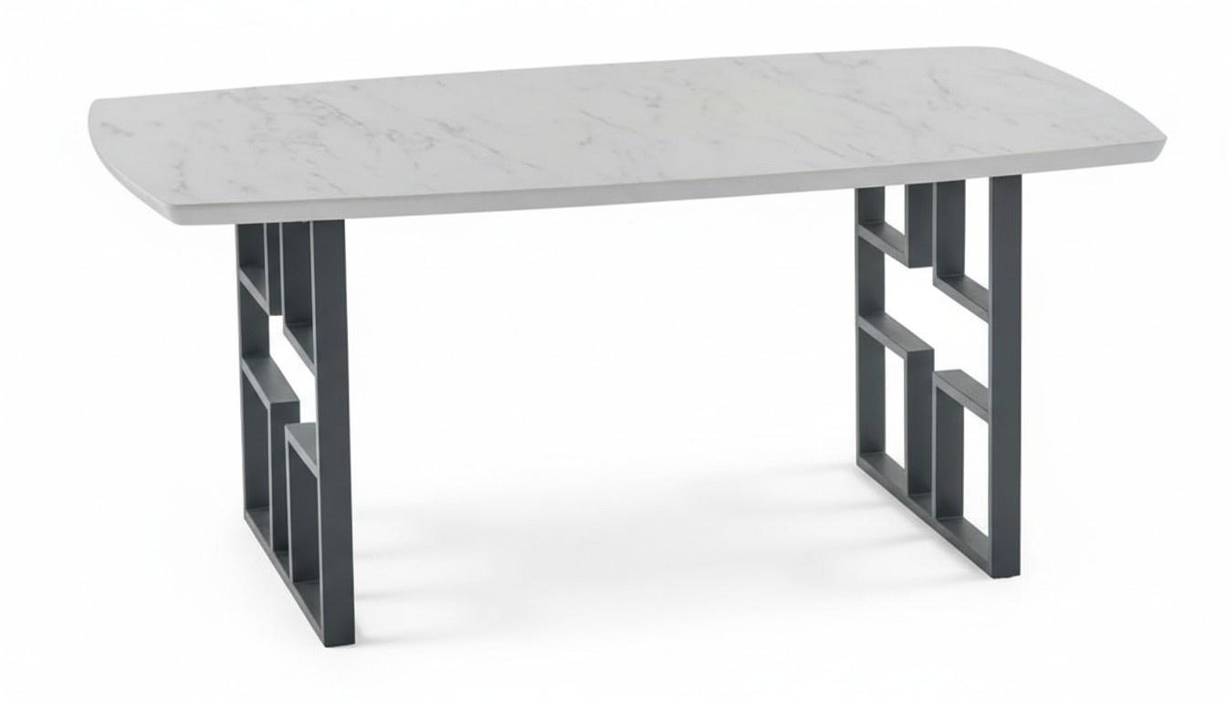 Stylish dining table gray black rectangular tabletop marble imitation