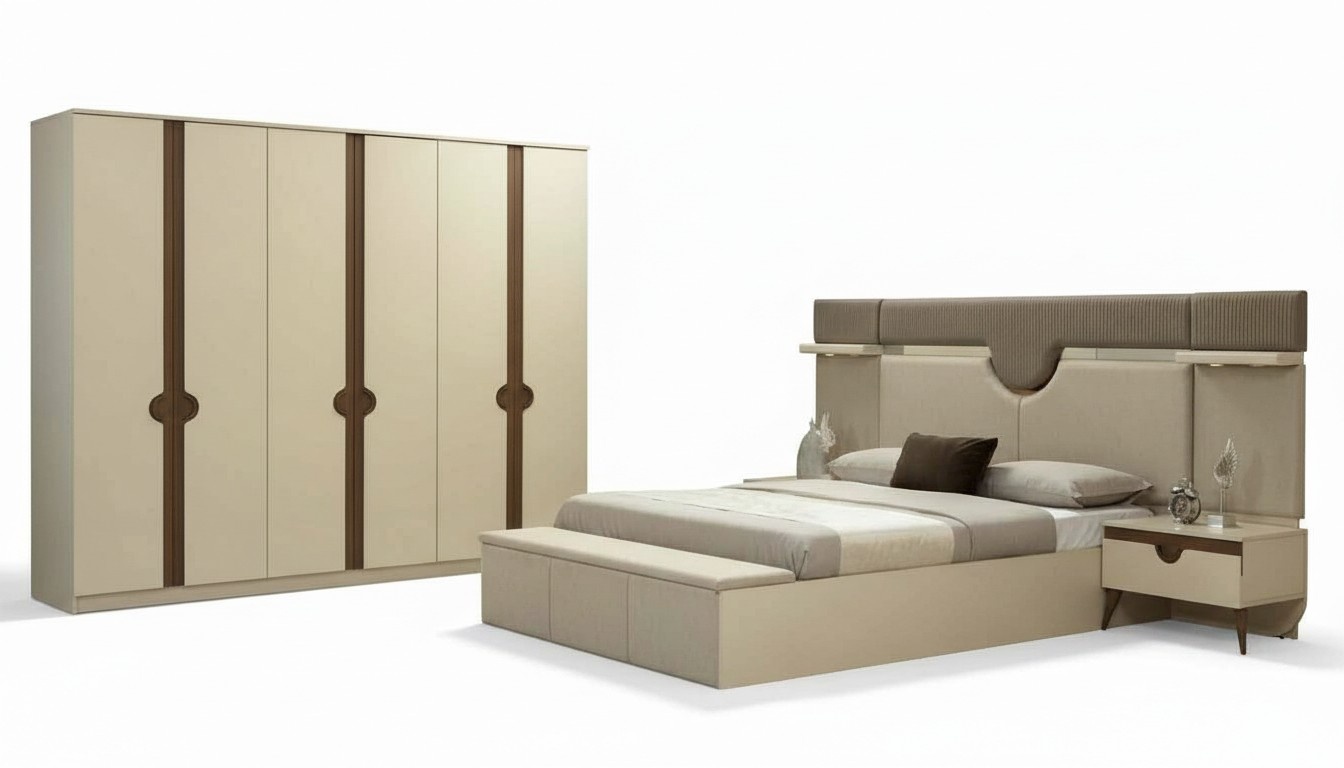 Stylish furniture 4-piece bedroom set bed 2x bedside table wardrobe new