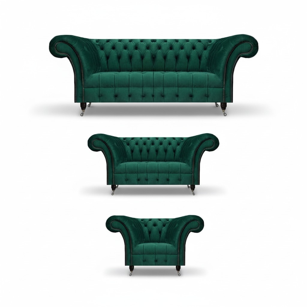 Stylish Green Chesterfield Sofas Living Room Couches Upholstered Furniture 3-piece set