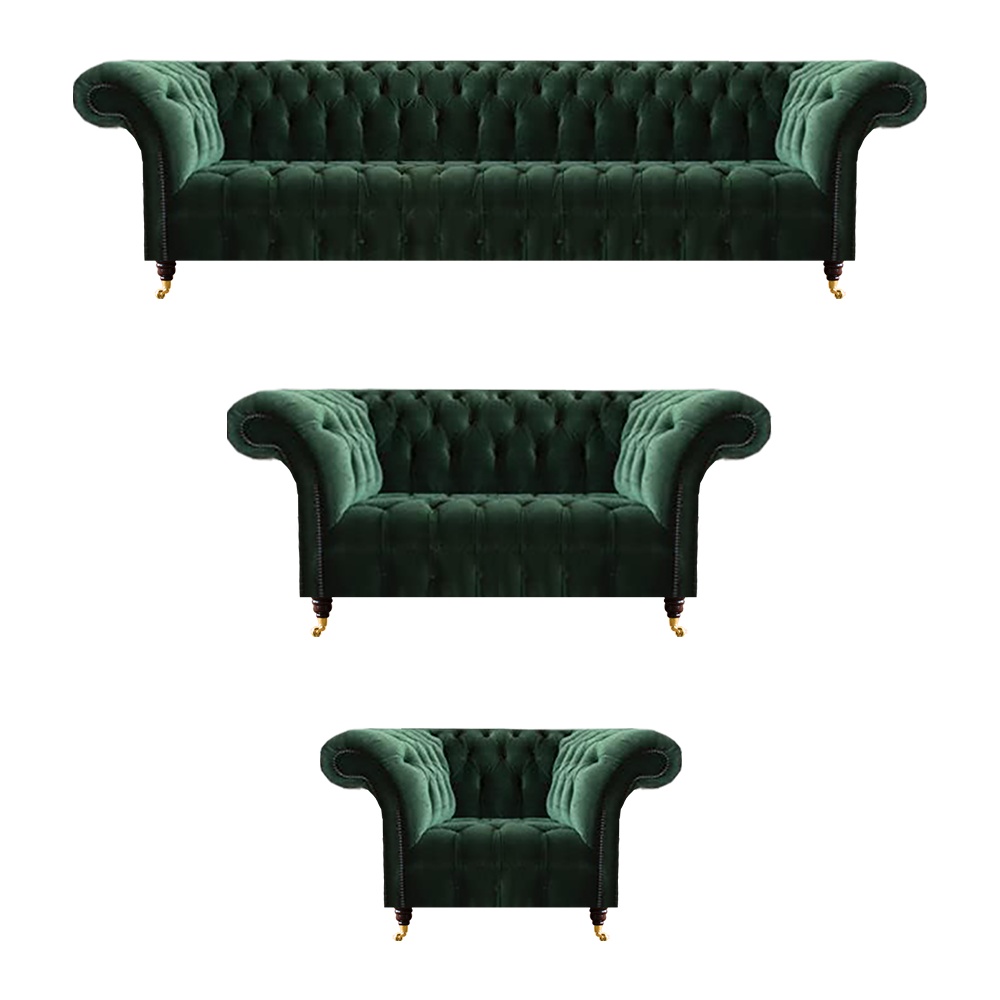 Stylish Green Chesterfield Set Designer Upholstered Sofas Textile Furniture