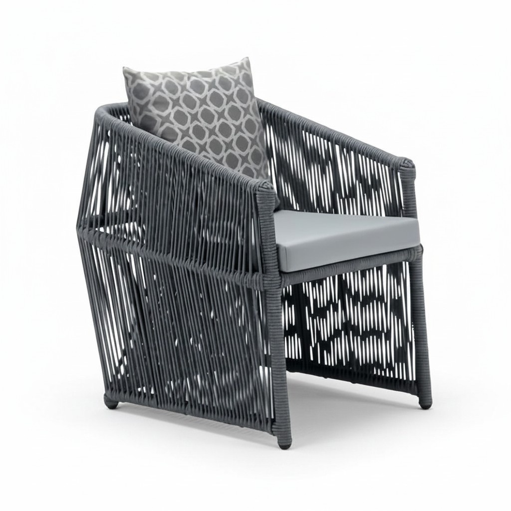 Stylish High-Quality Modern Gray Rattan 1-Seater Terrace Luxury Designer Furniture