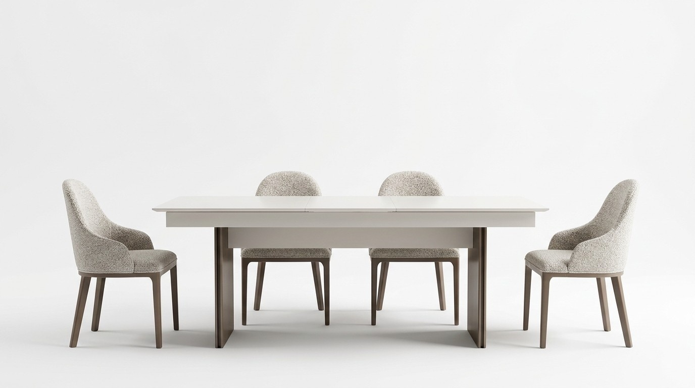 Stylish kitchen furniture designer dining table 4x fabric chairs elegant sideboard