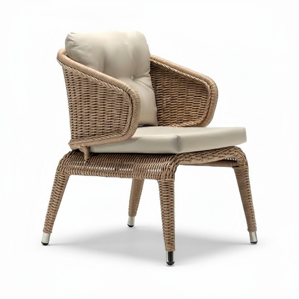Stylish Modern Rattan Armchair 1 Seater Beige Terrace Luxury Design Furniture