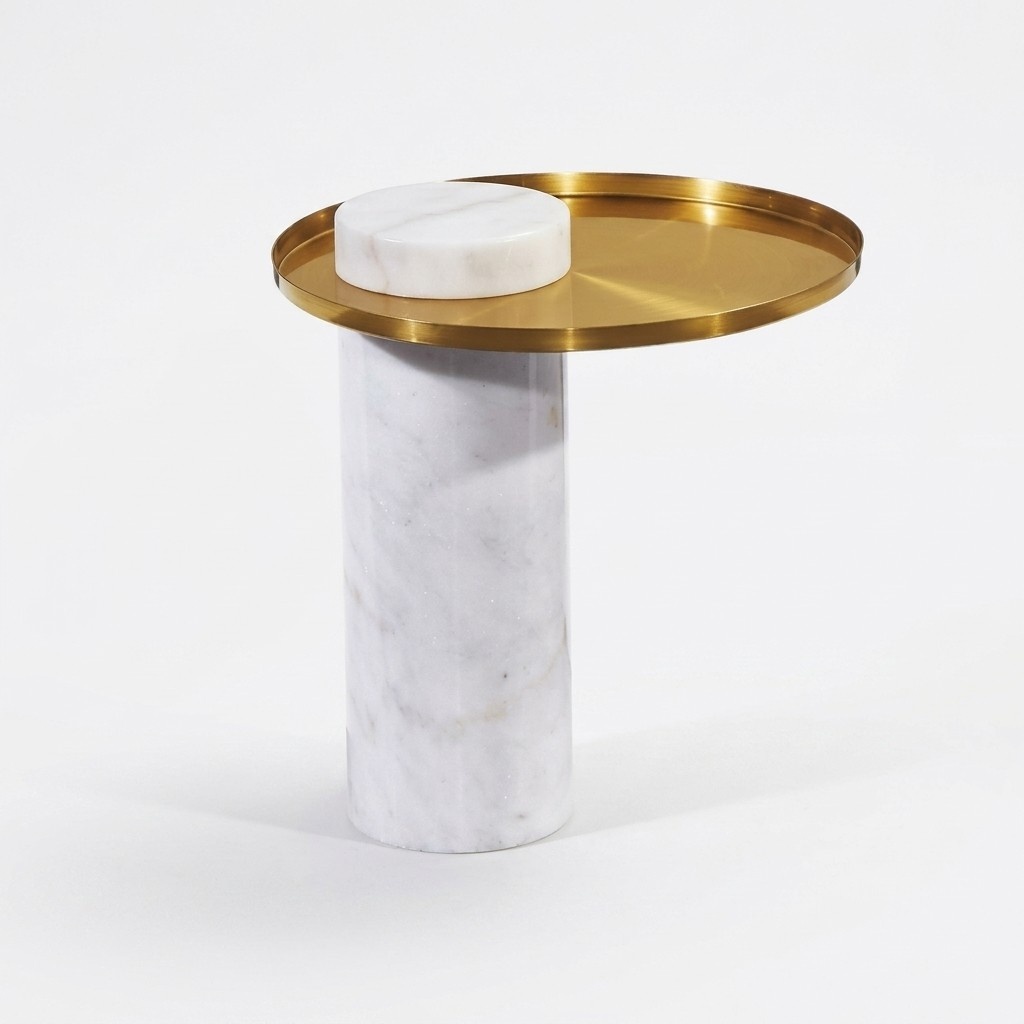 Stylish round white side table luxury coffee table living room furniture