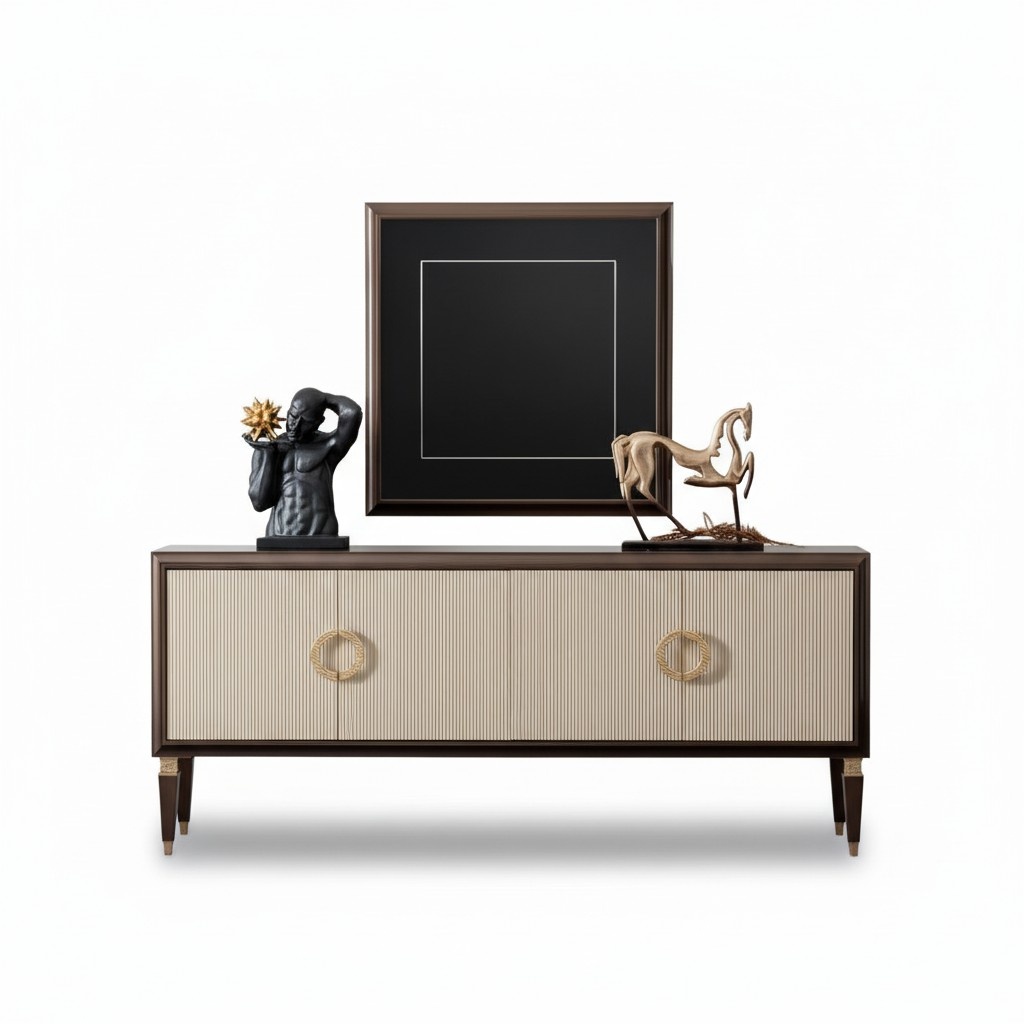Stylish sideboard with matching mirror for an elegant ambiance.
