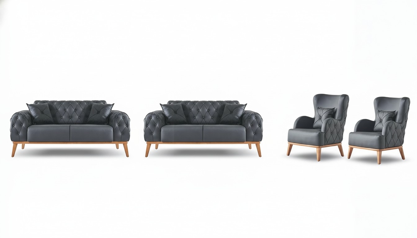 Stylish office room set designer 2x 2-seater 2x leather armchairs 4 pieces