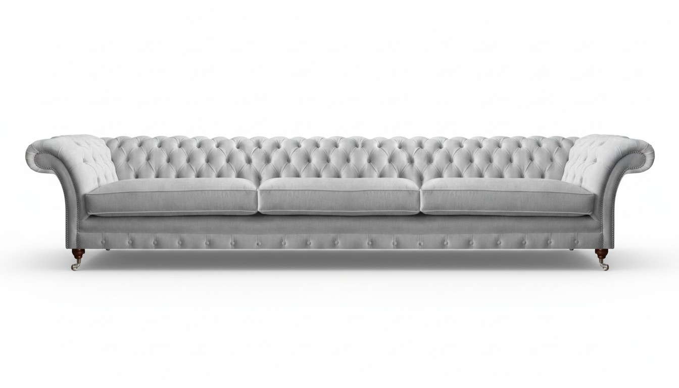 Stylish White Chesterfield Three-Seater Designer Furniture Textile Sofas