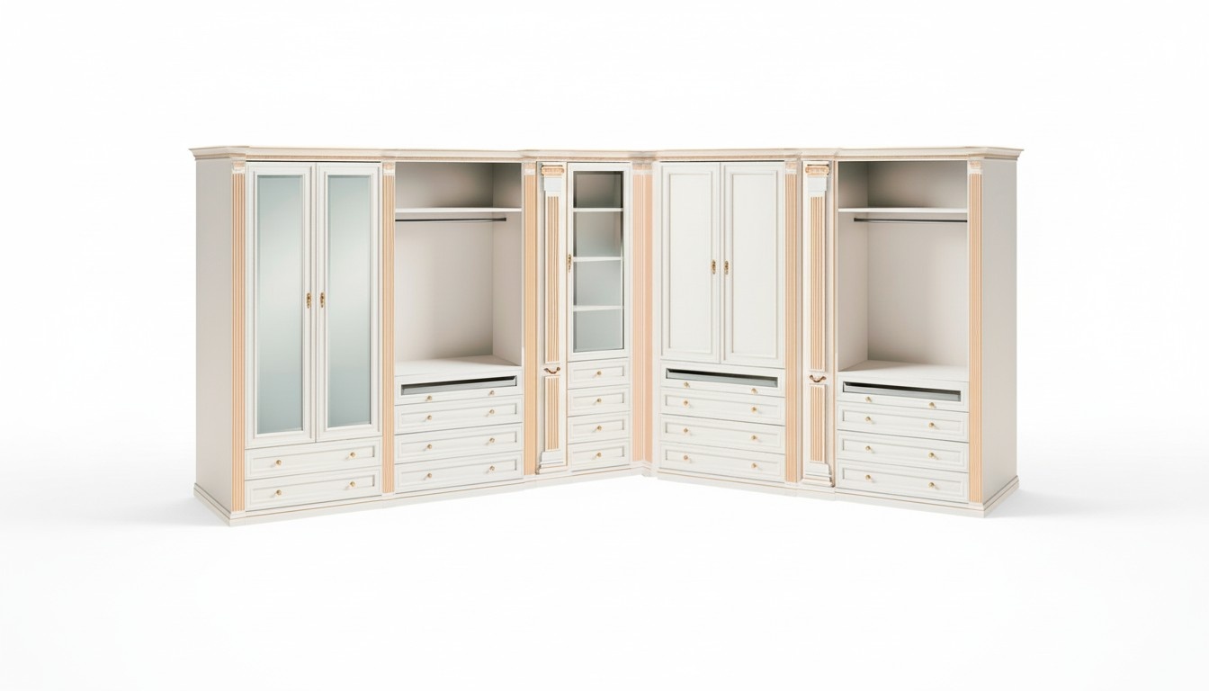 Stylish White Corner Cabinet Solid Wood Bedroom Elegant Wardrobe